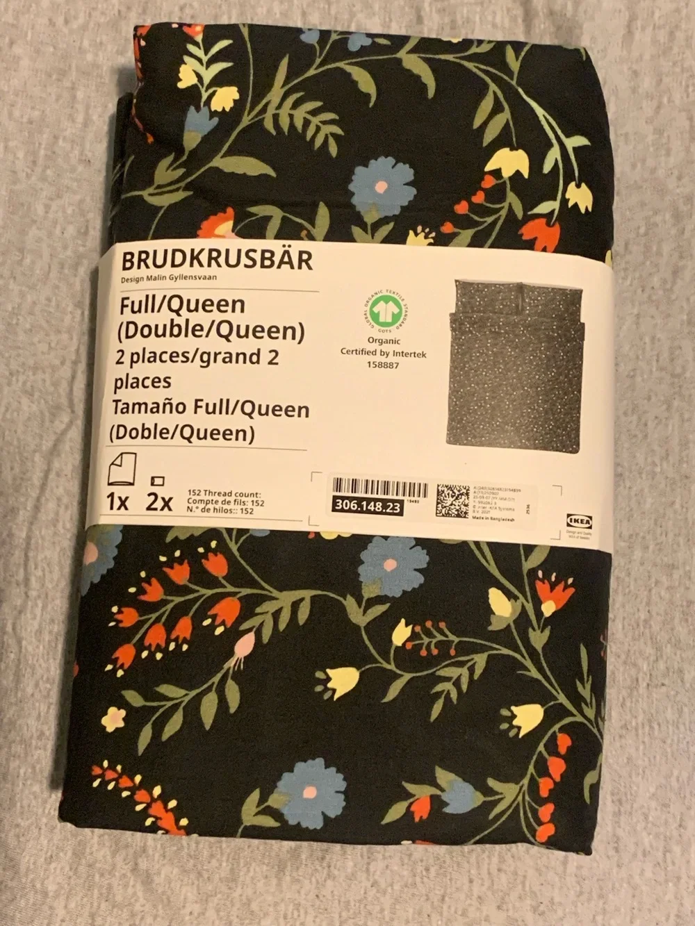 Full/Queen Floral Duvet Cover - Black with Multicolor Flowers